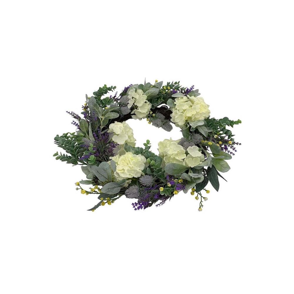Barbara King 22" Faux Hydrangea and Lavender Spring Wreath White